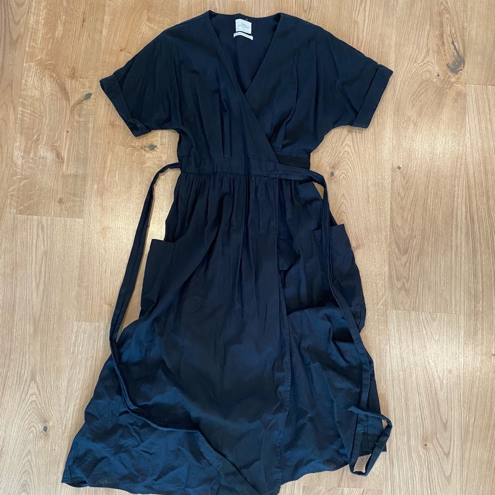 Urban Outfitters Gabrielle Linen Midi Wrap Dress